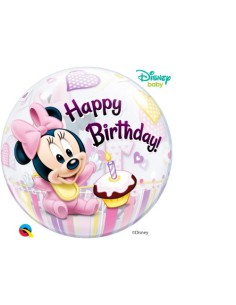 Balão BUBBLE HAPPY BIRTHDAY Minnie Baby 1 Aniversário 56cm 2