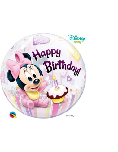 Balão BUBBLE HAPPY BIRTHDAY Minnie Baby 1 Aniversário 56cm