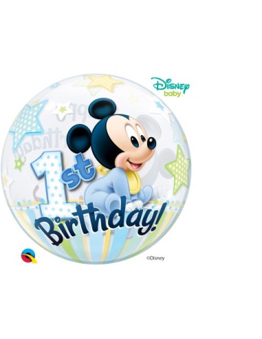 Balão BUBBLE HAPPY BIRTHDAY Mickey Baby 1 Aniversário 56cm
