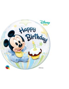 Balão BUBBLE HAPPY BIRTHDAY Mickey Baby 1 Aniversário 56cm 2