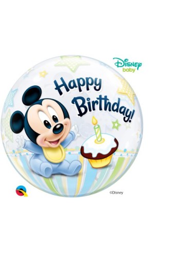 Balão BUBBLE HAPPY BIRTHDAY Mickey Baby 1 Aniversário 56cm