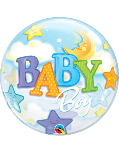 Balão BUBBLE Baby Boy com Lua e Estrelas 56cm