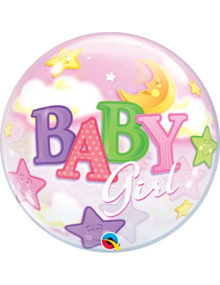 Balão BUBBLE Baby Girl com Lua e Estrelas 56cm