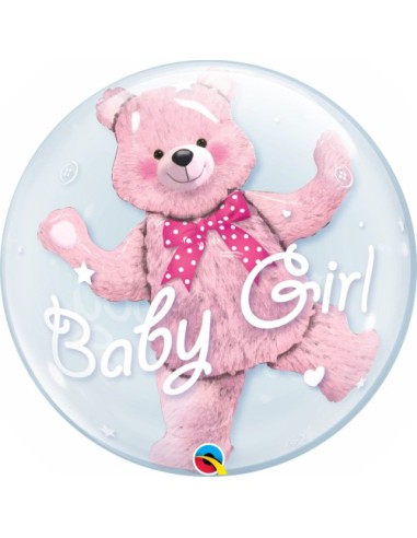 Balão BUBBLE Baby Girl com Urso Foil 61cm
