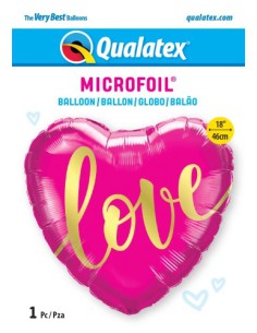Balão FOIL Coração LOVE Rosa 46cm