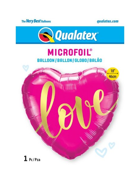 Balão FOIL Coração LOVE Rosa 46cm