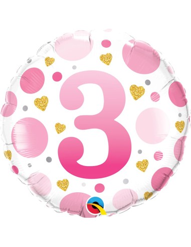 Balão FOIL N° 3 REDONDO ROSA 46cm