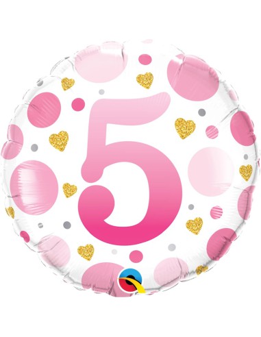 Balão FOIL N° 5 REDONDO ROSA 46cm