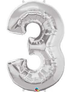 Balão FOIL N° 3 SILVER 86cm
