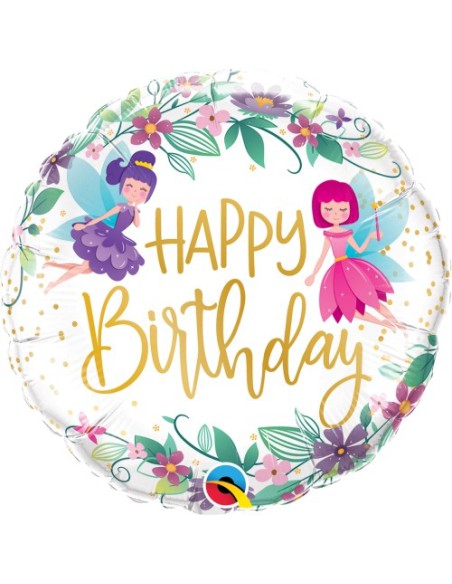 Balão FOIL HAPPY BIRTHDAY REDONDO FADINHAS 46cm