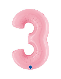 Balão FOIL N°3 Rosa Pastel 102cm