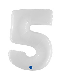 Balão FOIL N°5 Branco Fluo 102cm
