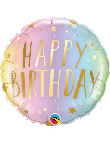 Balão FOIL HAPPY BIRTHDAY REDONDO METALICO PASTEL 46cm