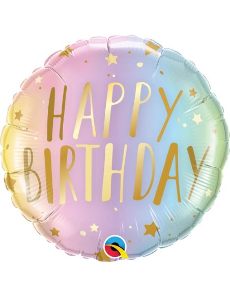 Balão FOIL HAPPY BIRTHDAY REDONDO METALICO PASTEL 46cm