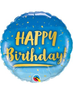 Balão FOIL HAPPY BIRTHDAY REDONDO AZUL GOLD 46cm