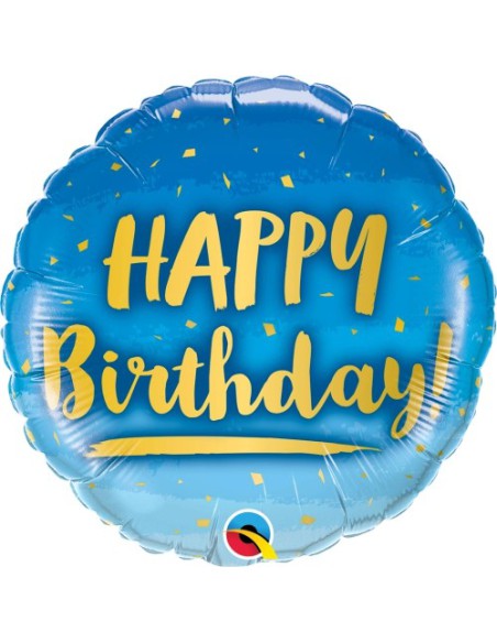 Balão FOIL HAPPY BIRTHDAY REDONDO AZUL GOLD 46cm