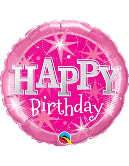 Balão FOIL HAPPY BIRTHDAY REDONDO ROSA SILVER 46cm