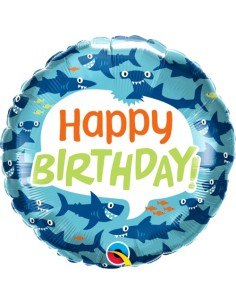 Balão FOIL HAPPY BIRTHDAY REDONDO TUBAROES 46cm