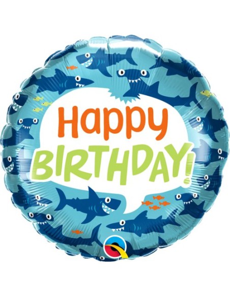 Balão FOIL HAPPY BIRTHDAY REDONDO TUBAROES 46cm