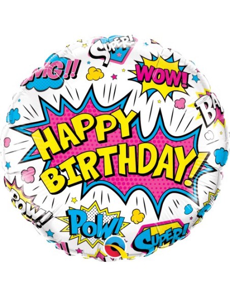Balão FOIL HAPPY BIRTHDAY REDONDO SUPER HEROIS BRANCO 46cm