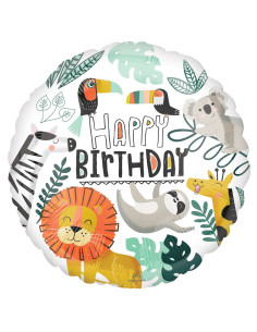 Balão FOIL Happy Birthday Redondo Animais  43cm