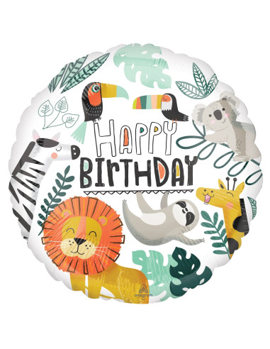 Balão FOIL Happy Birthday Redondo Animais  43cm