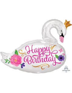 Balão FOIL Happy Birthday Cisne 73cm 55cm