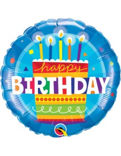 Balão FOIL HAPPY BIRTHDAY REDONDO AZUL CAKE 46cm