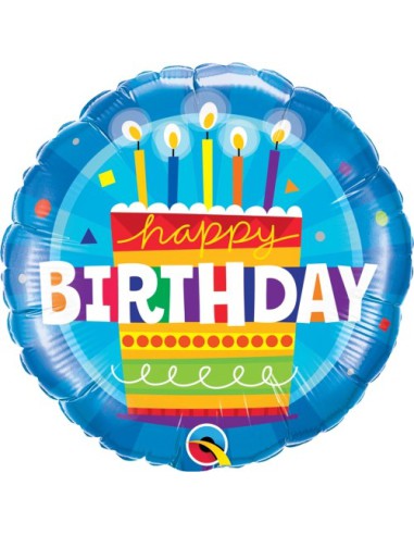 Balão FOIL HAPPY BIRTHDAY REDONDO AZUL CAKE 46cm