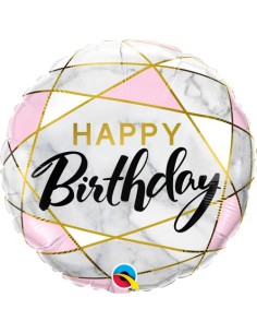Balão FOIL HAPPY BIRTHDAY REDONDO PADRAO ELEGANTE 46cm