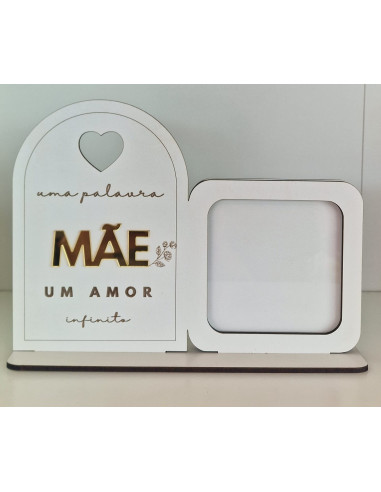 Placa em madeira Dia da Mãe / Amor Infinito com moldura