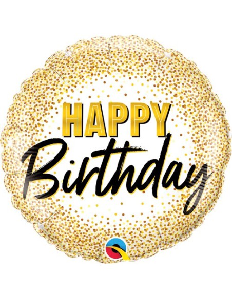 Balão FOIL HAPPY BIRTHDAY REDONDO BRILHO OURO 46cm