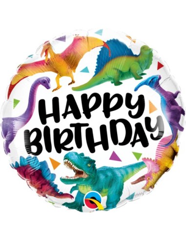Balão FOIL HAPPY BIRTHDAY REDONDO DINOSSAUROS 46cm