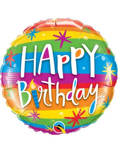 Balão FOIL HAPPY BIRTHDAY REDONDO LISTAS RAINBOW 46cm