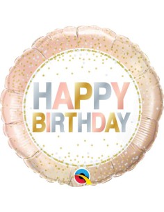 Balão FOIL HAPPY BIRTHDAY REDONDO PONTOS METALICOS 46cm