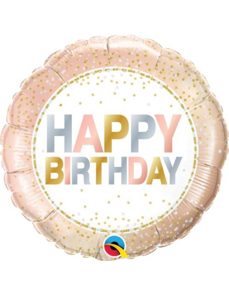 Balão FOIL HAPPY BIRTHDAY REDONDO PONTOS METALICOS 46cm