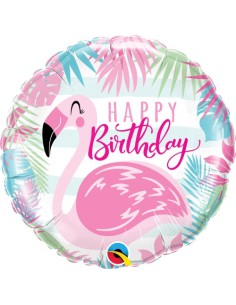 Balão FOIL HAPPY BIRTHDAY REDONDO FLAMINGO 46cm