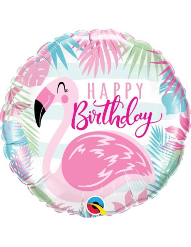 Balão FOIL HAPPY BIRTHDAY REDONDO FLAMINGO 46cm