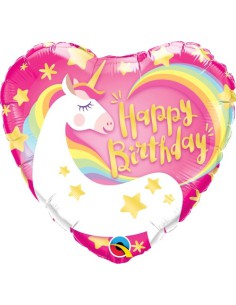 Balão FOIL HAPPY BIRTHDAY CORAÇAO UNICORNIO 46cm