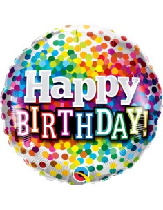 Balão FOIL HAPPY BIRTHDAY REDONDO RAIBOW CONFETTI 46cm