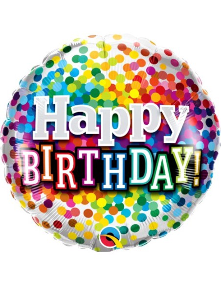 Balão FOIL HAPPY BIRTHDAY REDONDO RAIBOW CONFETTI 46cm