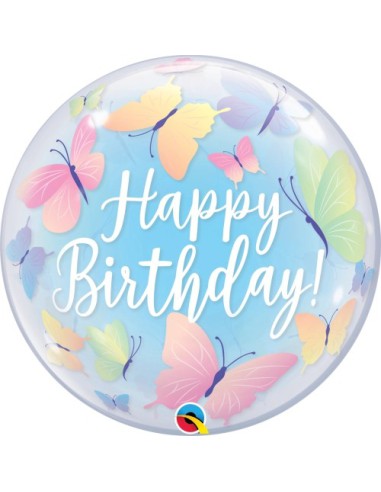 Balão BUBBLE HAPPY BIRTHDAY BORBOLETAS 56cm