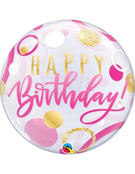 Balão BUBBLE HAPPY BIRTHDAY ROSA 56cm