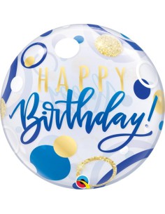 Balão BUBBLE HAPPY BIRTHDAY AZUL 56cm