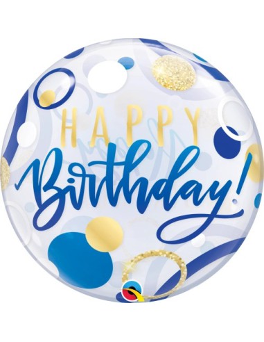 Balão BUBBLE HAPPY BIRTHDAY AZUL 56cm