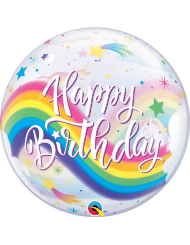 Balão BUBBLE HAPPY BIRTHDAY UNICORNIO 56cm
