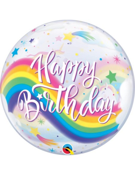 Balão BUBBLE HAPPY BIRTHDAY UNICORNIO 56cm