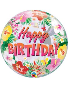 Balão BUBBLE HAPPY BIRTHDAY TROPICAL 56cm