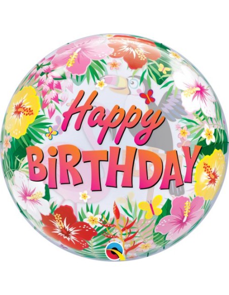 Balão BUBBLE HAPPY BIRTHDAY TROPICAL 56cm
