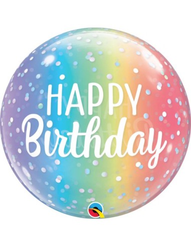 Balão BUBBLE HAPPY BIRTHDAY RAINBOW 56cm